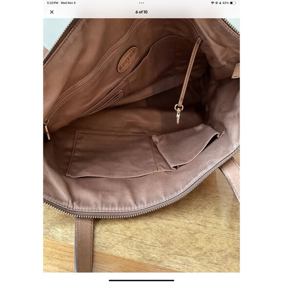 Fossil Sydney Brown Cognac Real Leather Shoulder Tote Shopper Carryall Bag - Picture 6 of 10